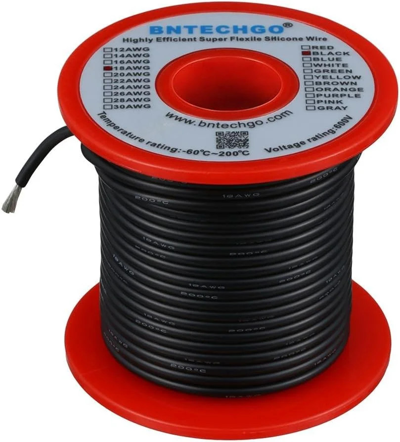 BNTECHGO 18 Gauge Silicone Wire Spool 100 ft Black Flexible 18 AWG Stranded Tinn