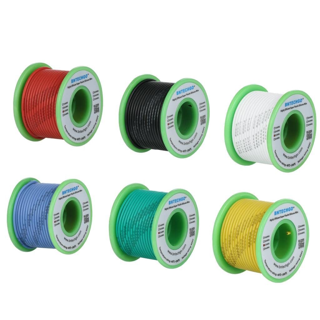 BNTECHGO 22 Gauge Silicone Wire Kit 6 Color Each 30 ft Flexible 22 AWG Stranded