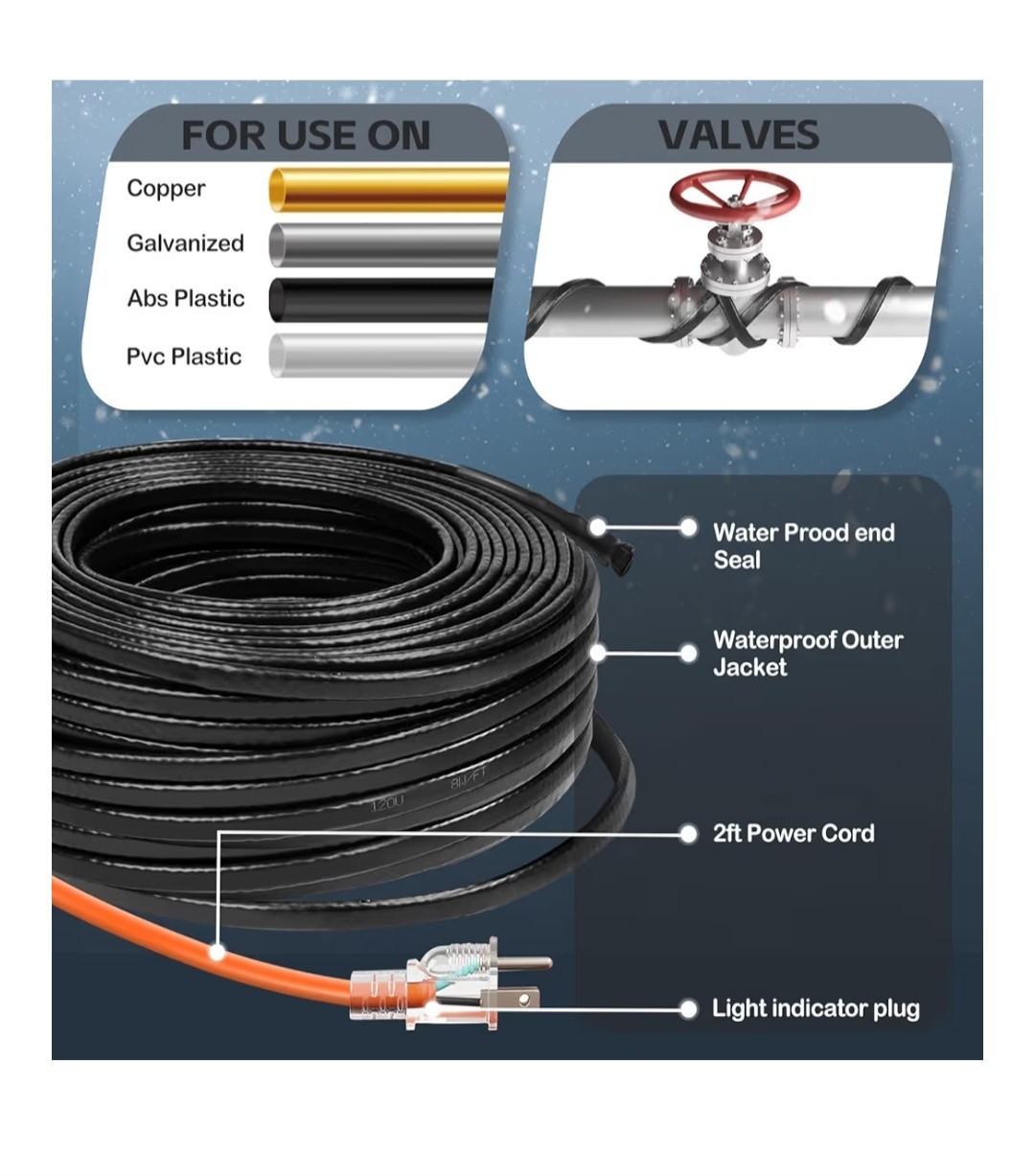 50FT Self Regulating Pipe Heating Cable Heat Tape Freeze Protection 120V – OB