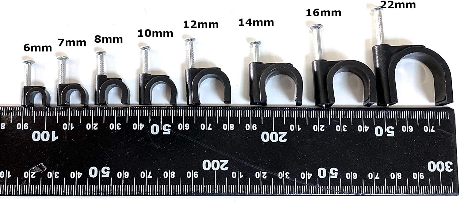 Round White & Black Cable Clips 5mm-12mm with Fixing Nails – Packs of 10-100-400