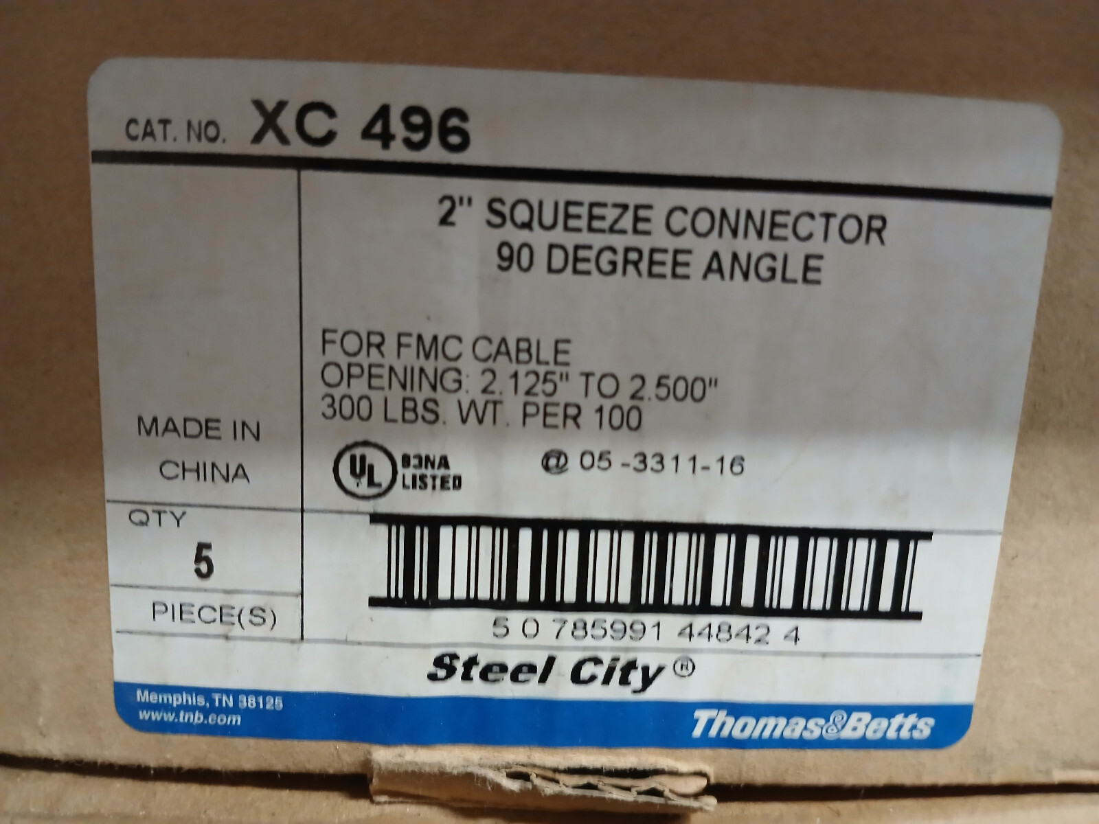 Steel City XC-496, 2″, Angle , Squeeze, A 90D, AC/Flex Connector, 1 pc