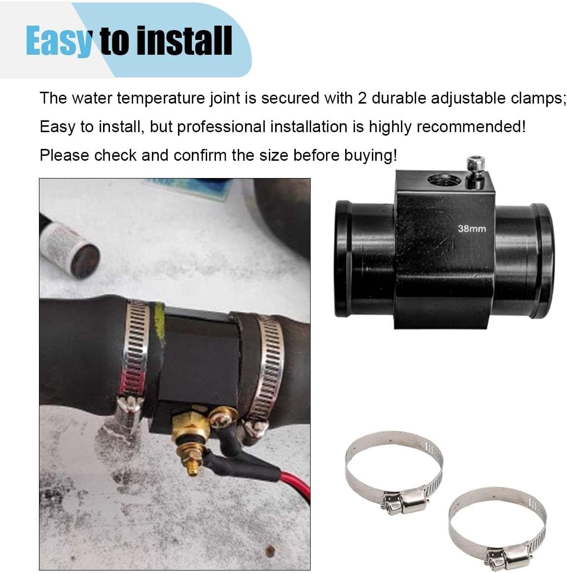 3PCS Auto Water Temp Joint Pipe, Sensor Gauge Radiator Hose Adapter Size: 38MM