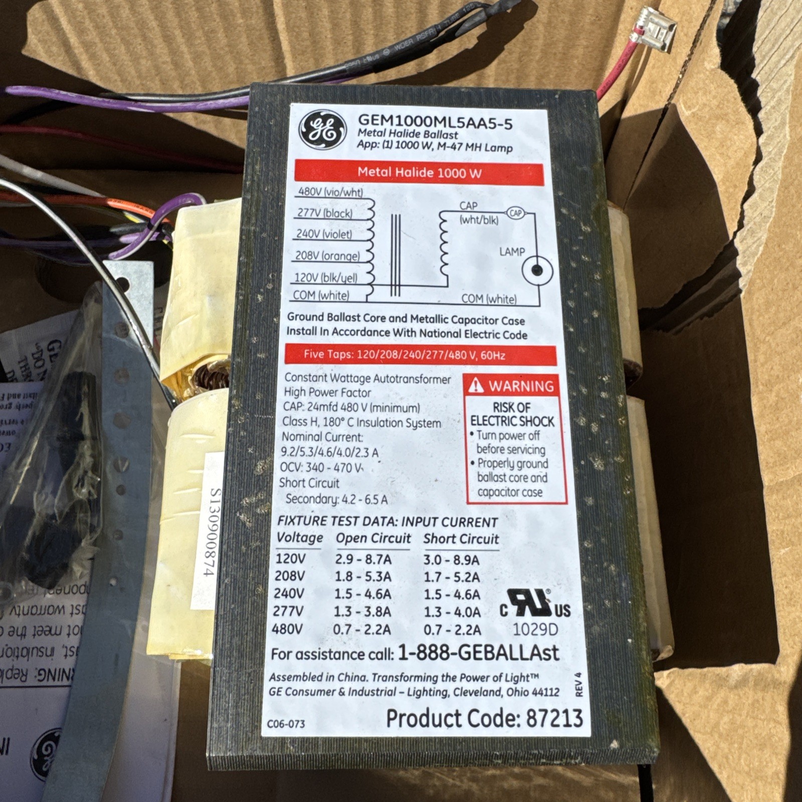 GE 87213 GEM1000ML5AA5-5 1000W HID Distrib. Replace Kit Magnetic C&C Ballast Kit