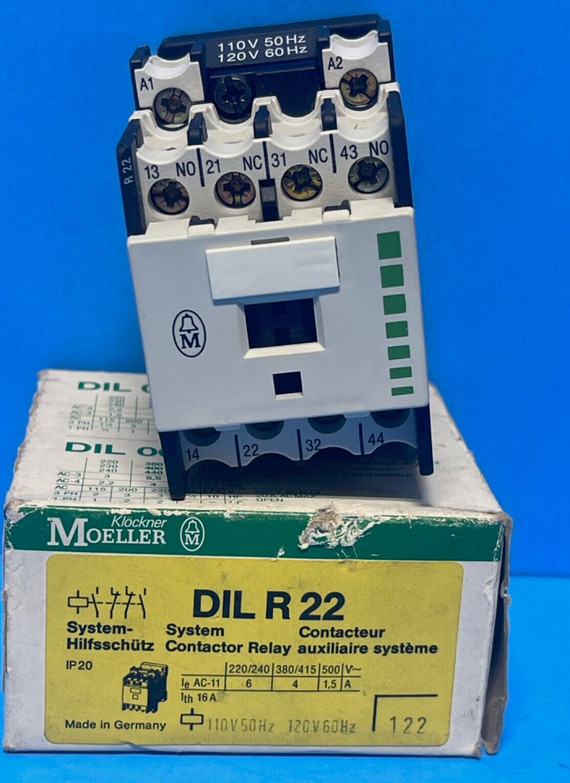 Klockner Moeller DILR-22 Contactor Relay 2N.O. + 2N.C. Rated 15 A 120V Coil