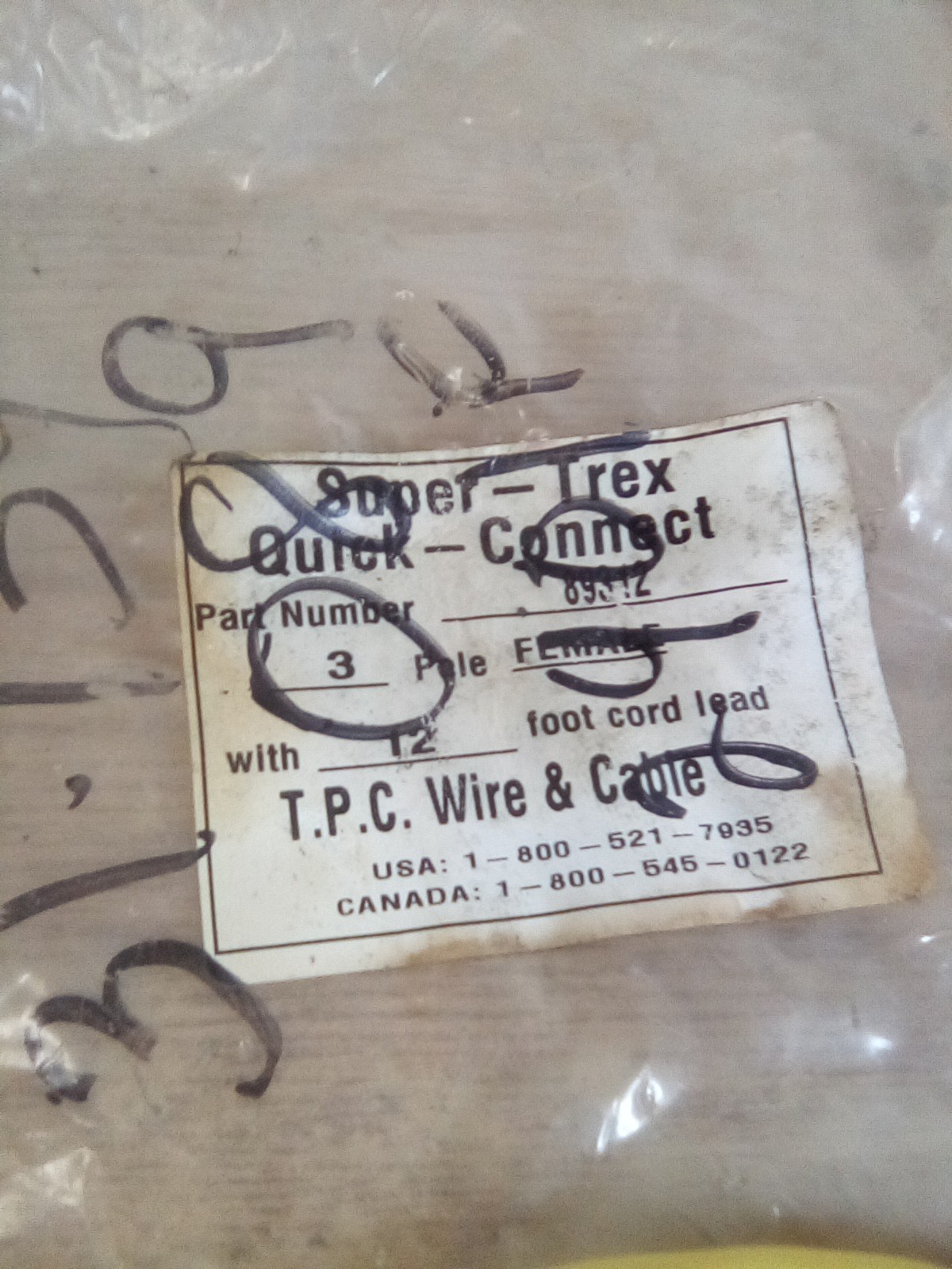 TPC Super-Trex Quick Connect 89312 3 Pole Female Plug