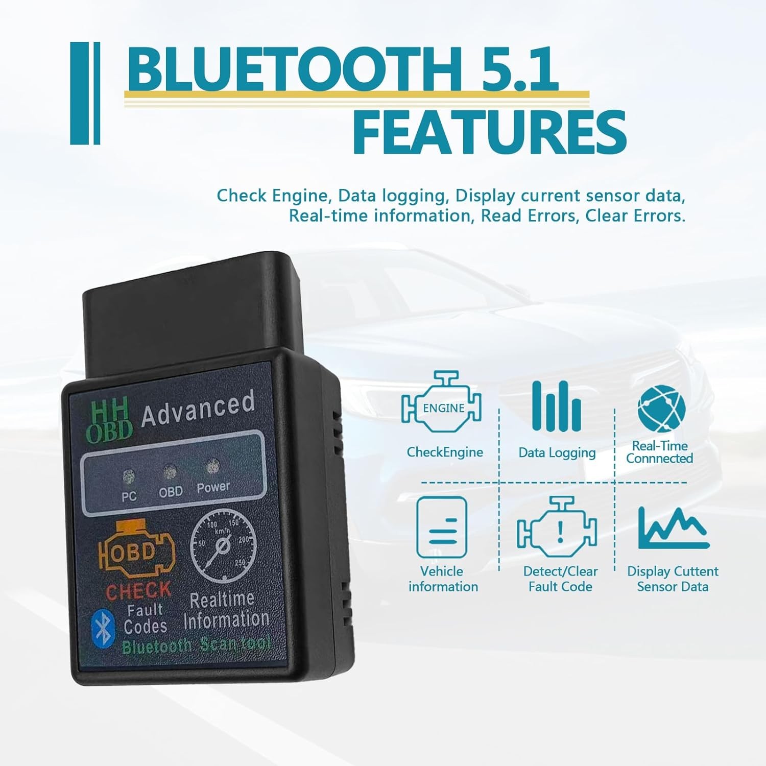 Wireless OBD2 Scanner Diagnostic Tool, Car Code Reader for Engine Light Reset &