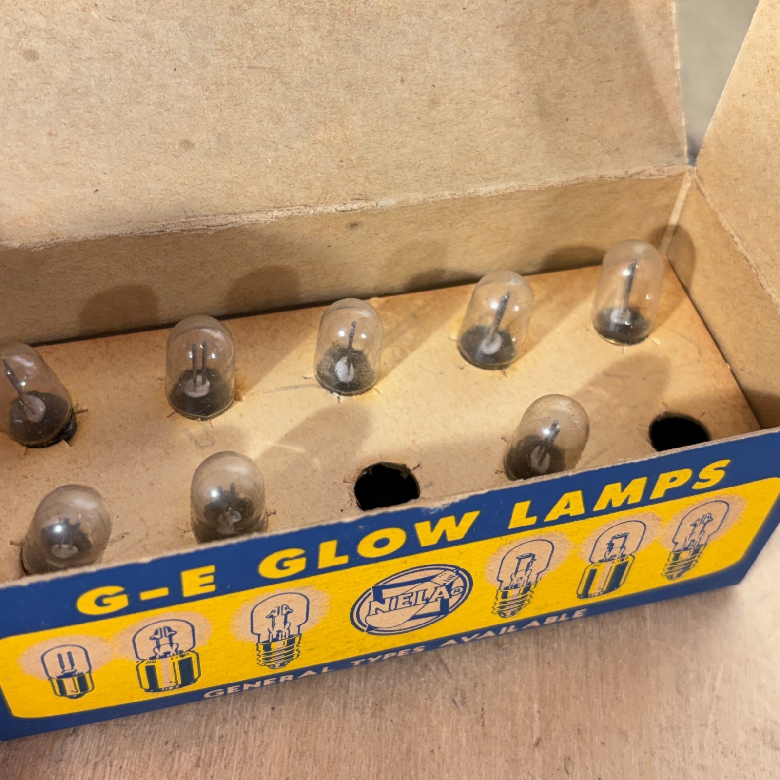 Vintage Box of NOS GE NE-51 Glow Lamps General Electric Bulbs, Incomplete Box