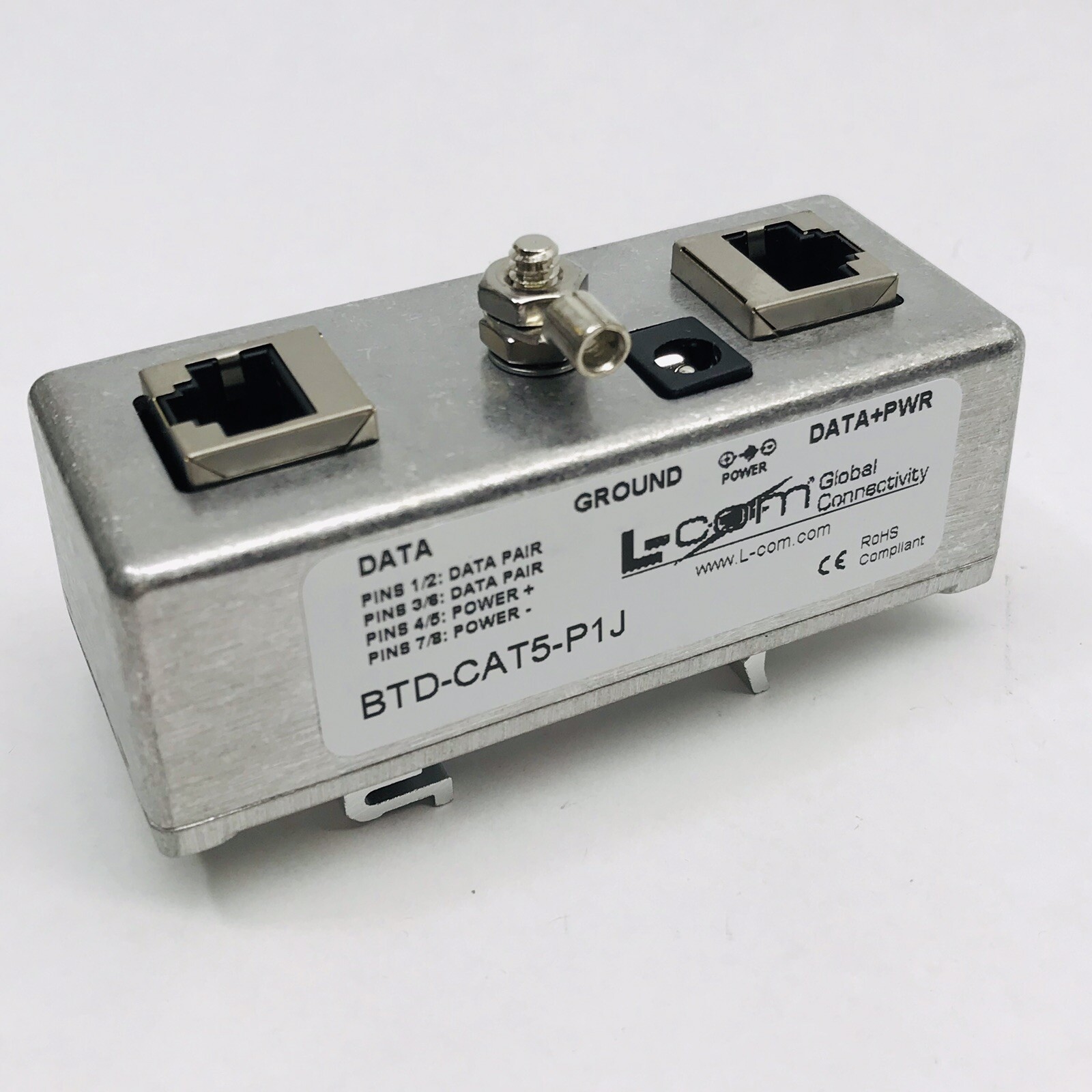 L-COM #BTD-CAT5-P1J SINGLE PORT DIN MNT:CAT5 PASSIVE POE