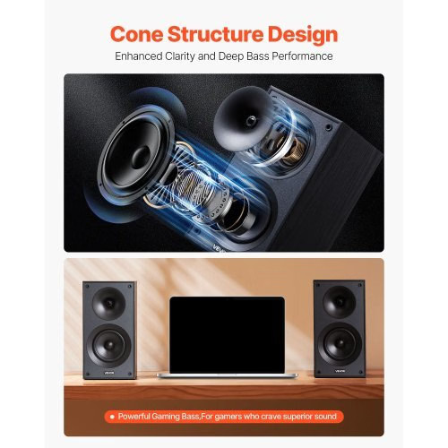 Passive Bookshelf Speaker, 300W, Book Shelf Stereo Speakers with 5.25-Inch Woofe