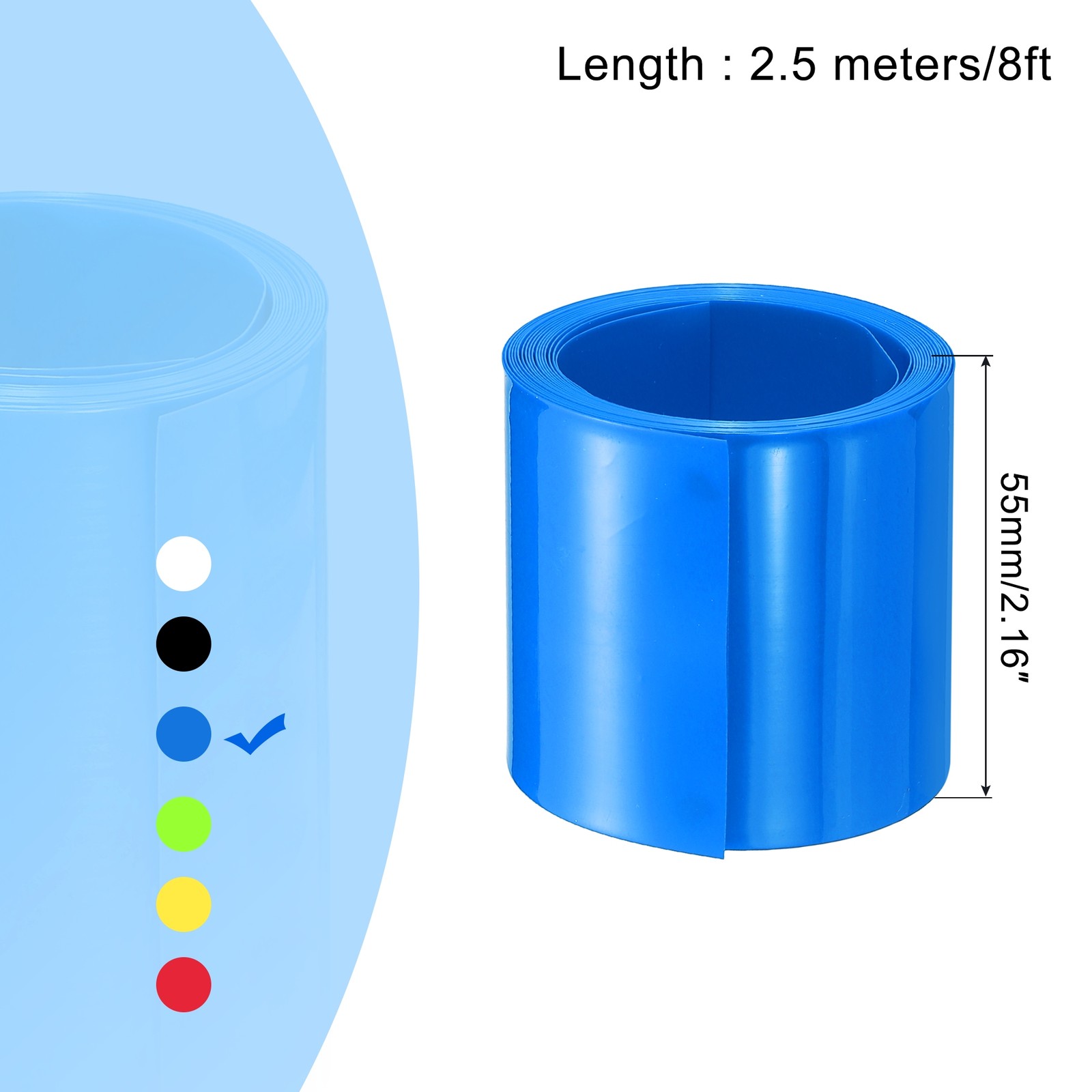 Battery Wrap Heat Shrink Tubing 35mm Dia 55mm Flat 8 Feet Blue