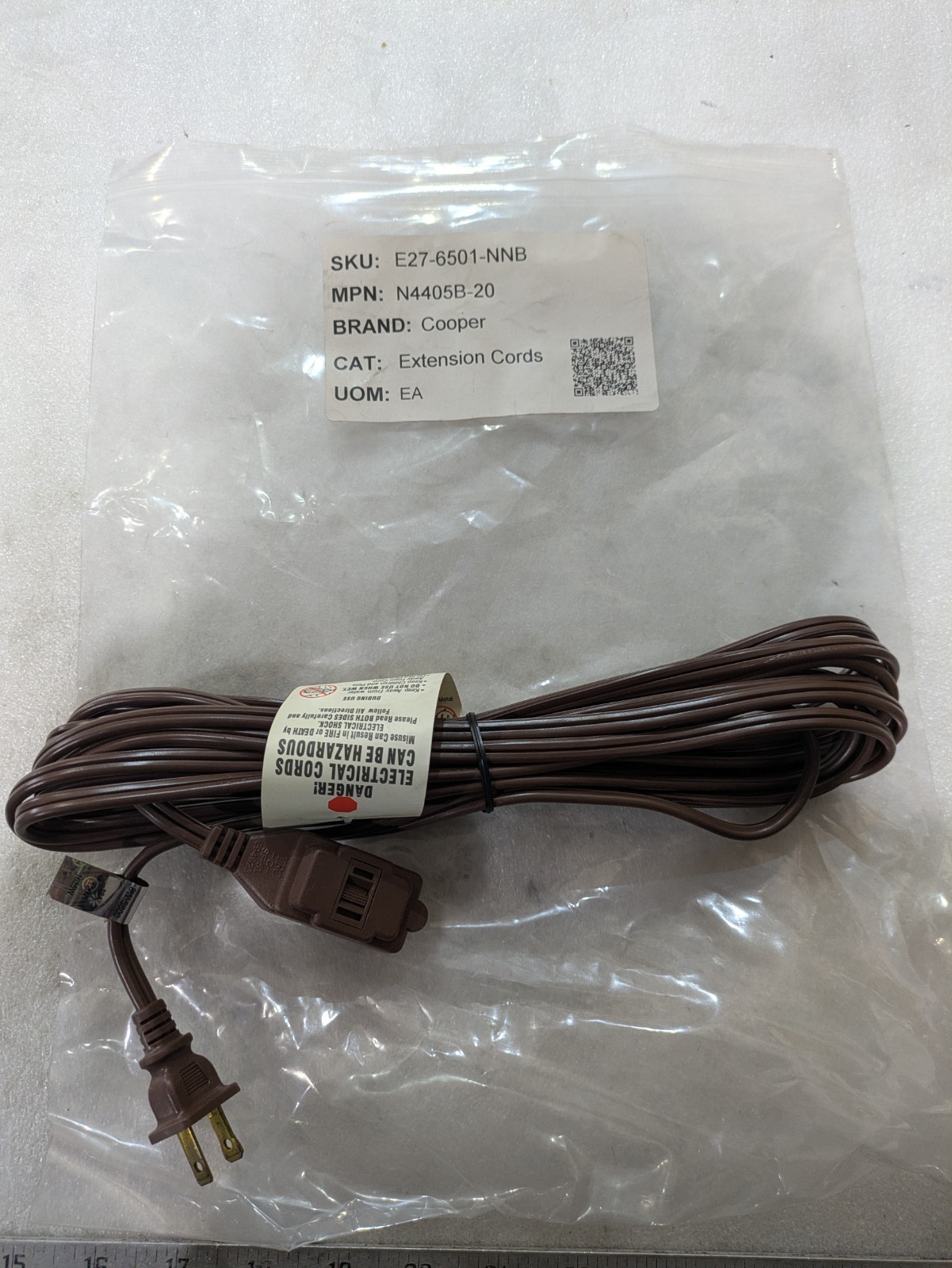 Cooper N4405B-20 Brown 20FT 2-Prong Polarized Extension Cord 2-Outlet Indoor Use
