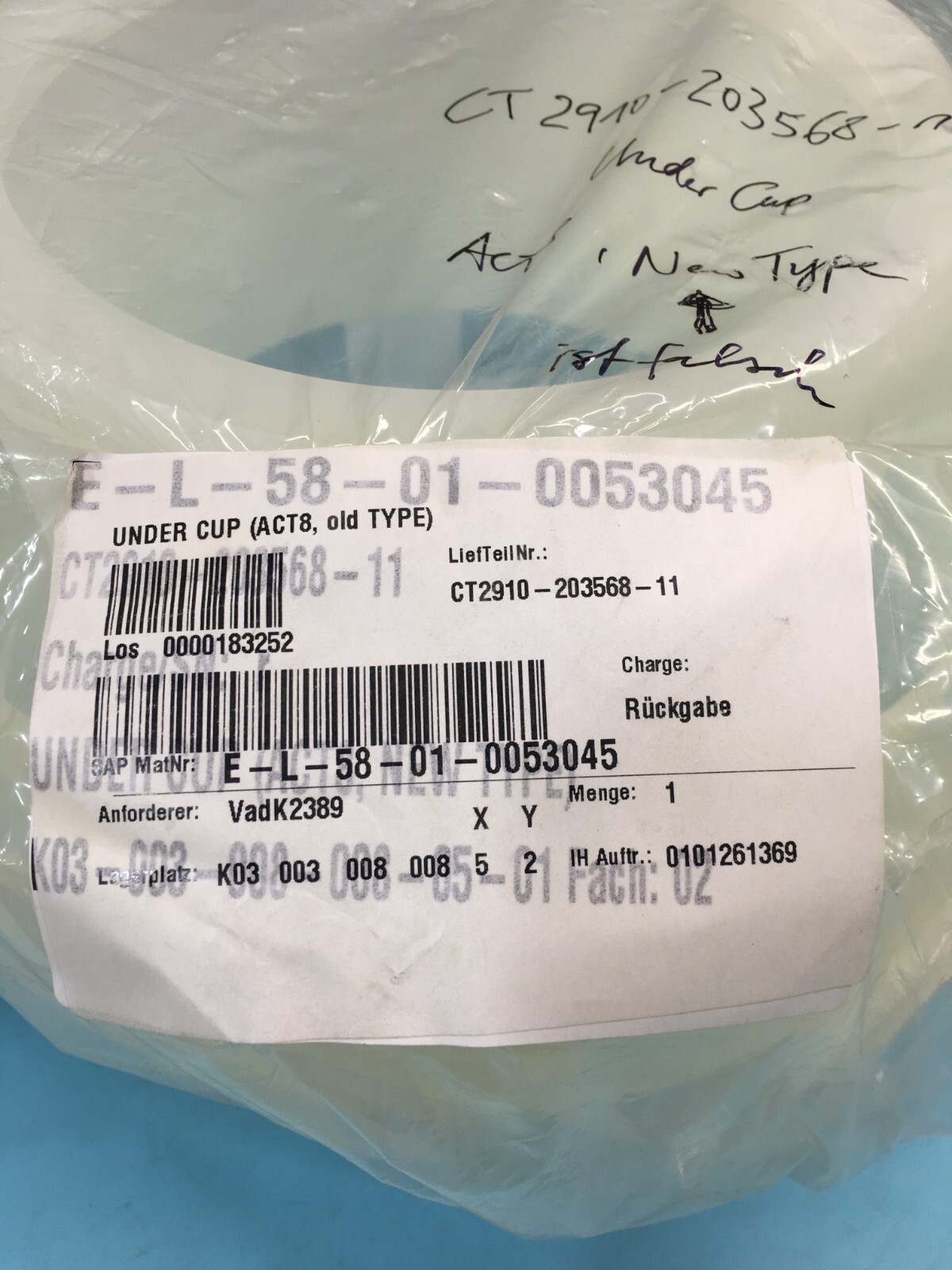 Tokyo Electron TEL CT2910-203568-11 Under Cup (ACT8, Old Type), Catch, 128632