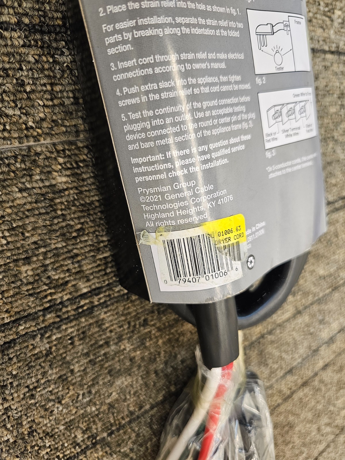 CAROL 01006.63.01 DRYER CORD 6 FEET 4 CONDUCTOR GROUNDED
