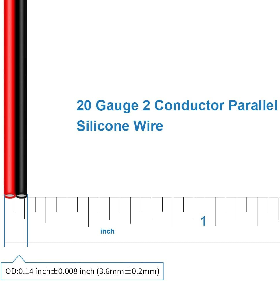 BNTECHGO 20 Gauge Flexible 2 Conductor Parallel Silicone Wire Spool Red Black Hi