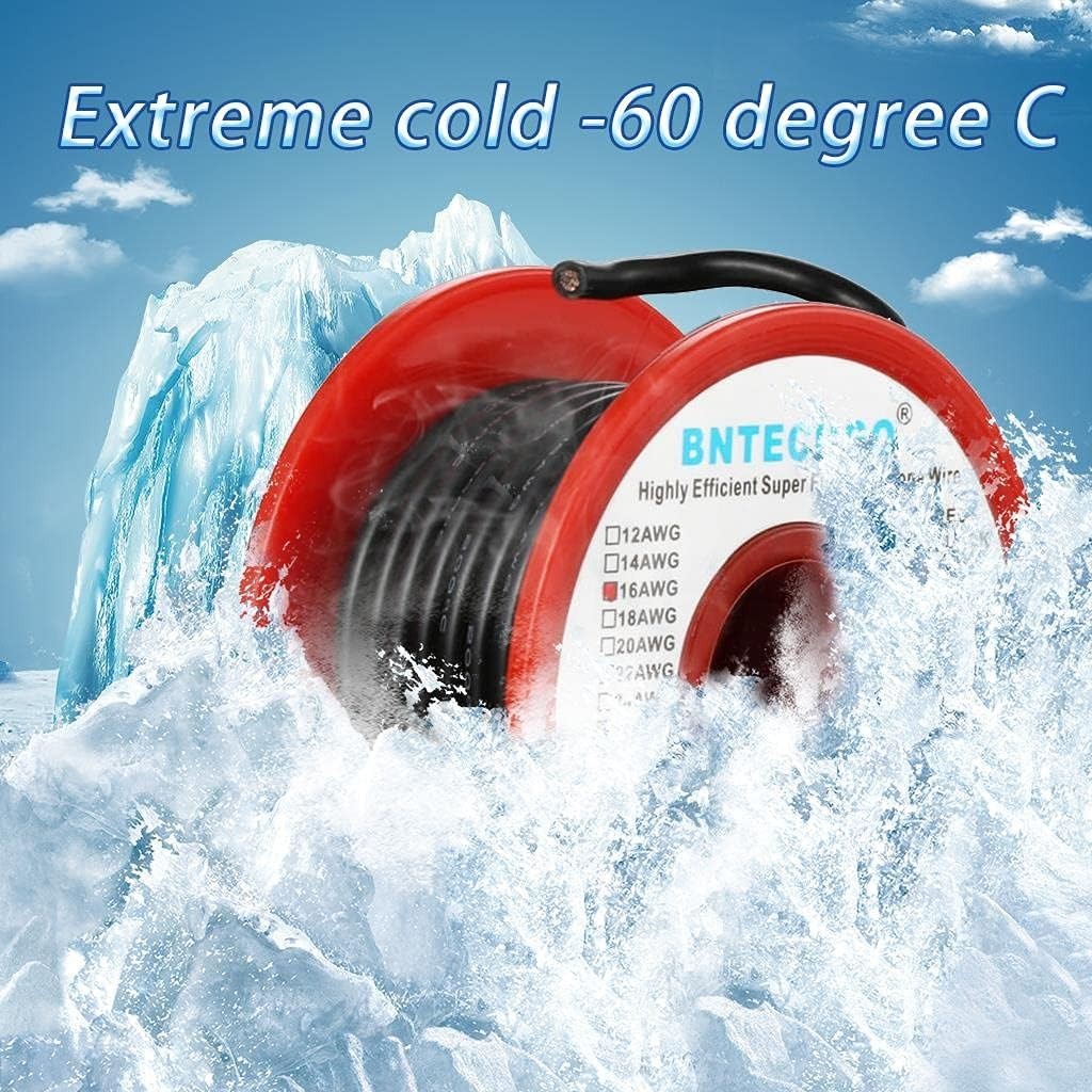 16 Gauge Silicone Wire Spool 25 ft Black Flexible 16 AWG Stranded Tinned Copp…