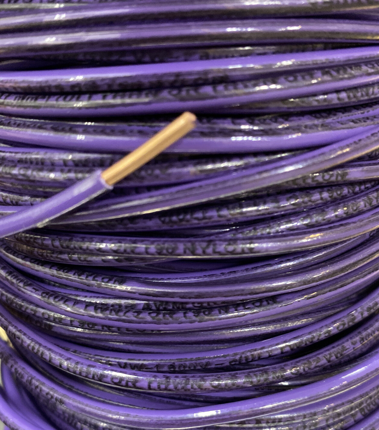 25′ THHN 12 AWG GAUGE PURPLE NYLON SOLID COPPER BUILDING WIRE