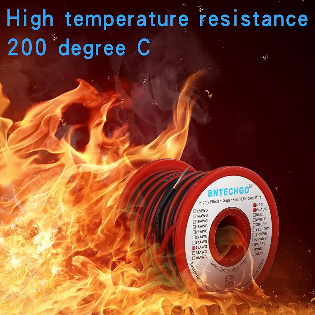 26 Gauge Silicone Wire Spool Red and Black Each 25ft 2 Separate Wires Flexibl…