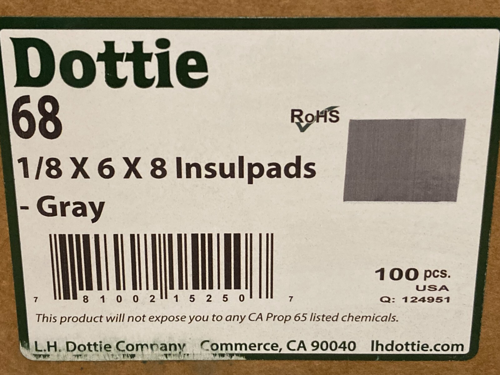 Dottie QTY (100) # 68 Insulpads Sound Barrier Pads 1/8″ x 6″ x 8″ – NEW IN BOX