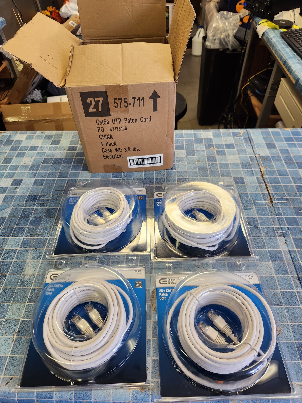 Lot of 4 Commercial Electric 25 ft. CAT5E UTP Patch Cord Network Ethernet Cable