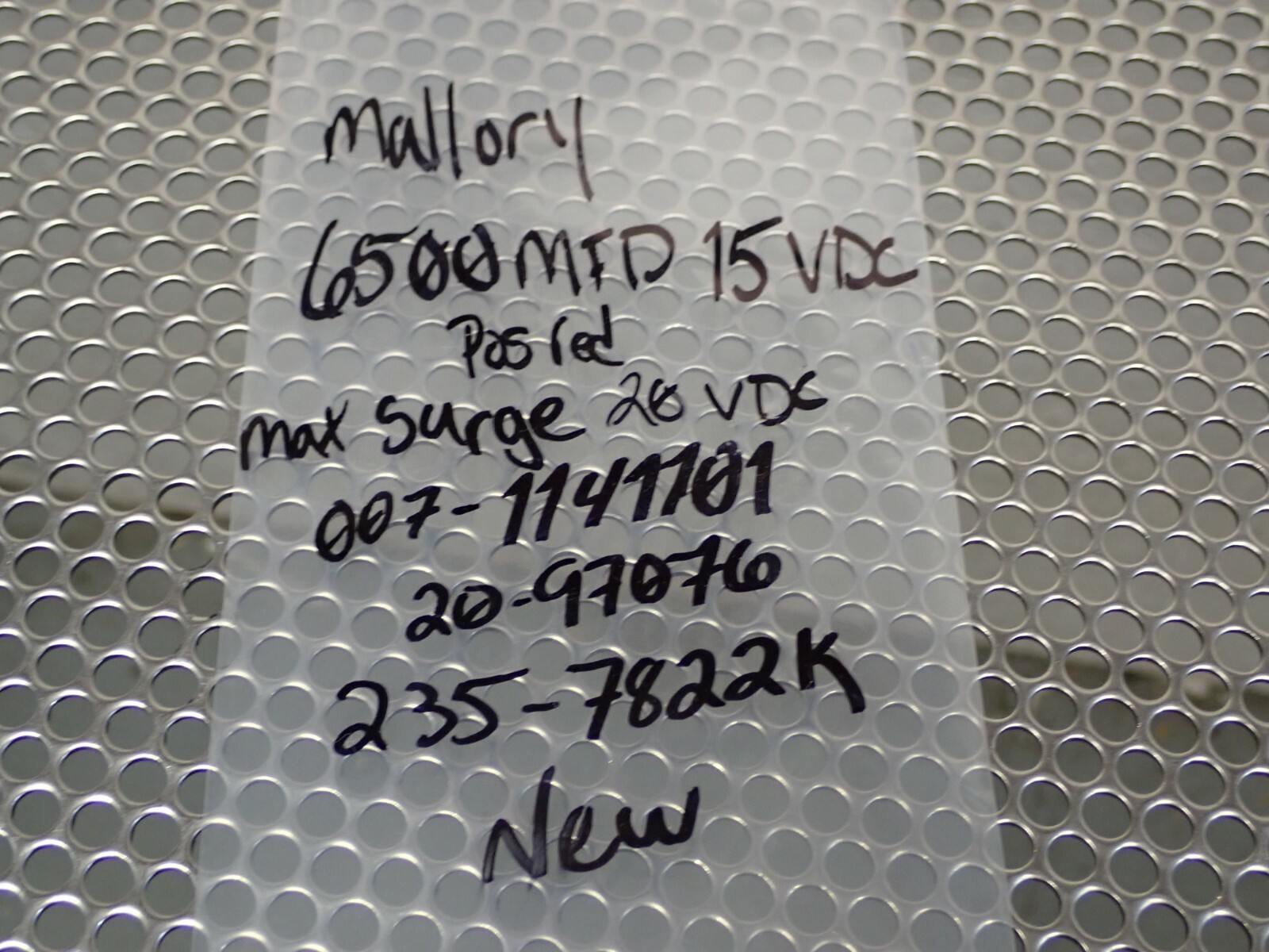 Mallory 007-1141101 6500MFD 15VDC Capacitor New No Box See All Pictures