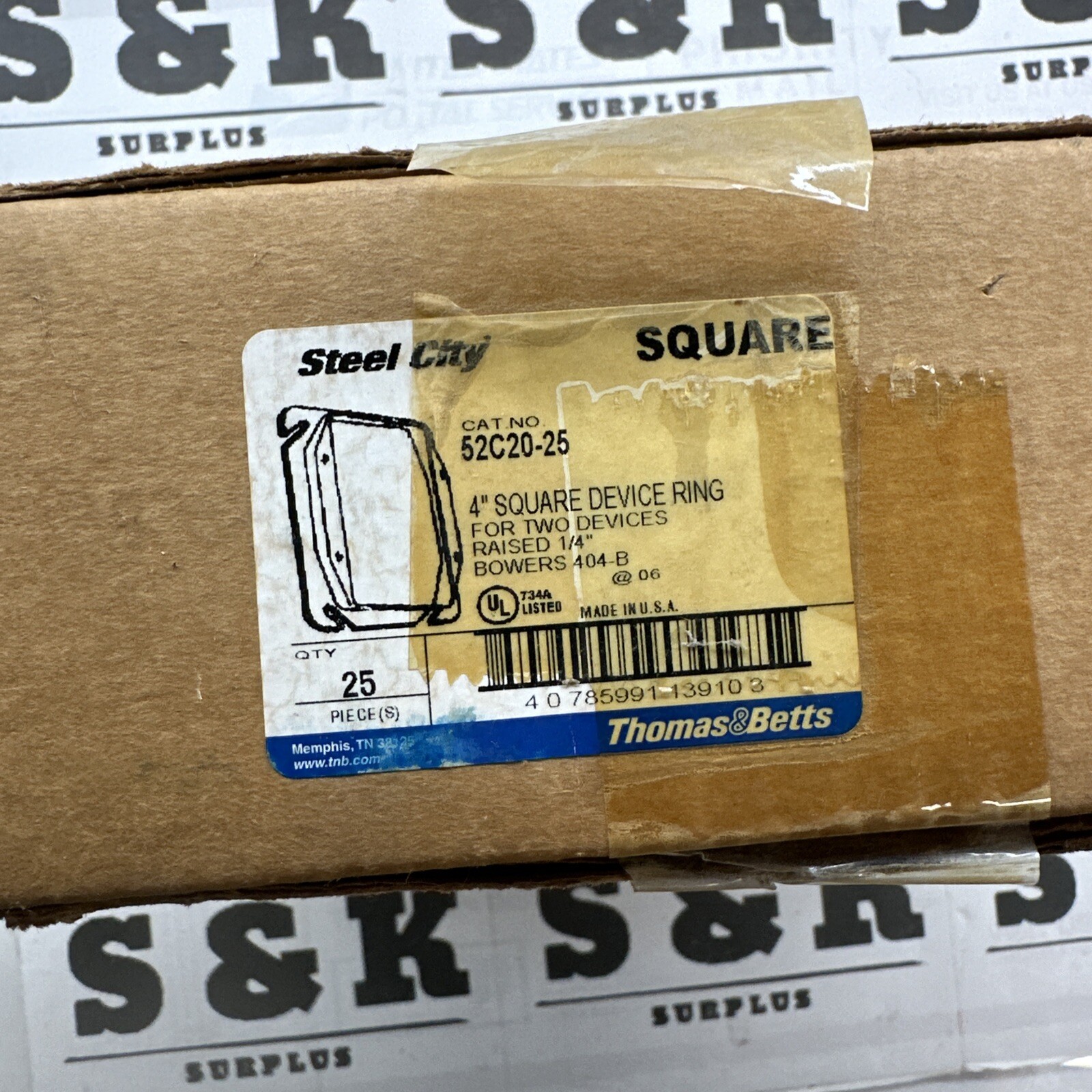 Box of 10 Thomas & Betts 52C20-25 Square Steel City Electrical Outlet Box Cover