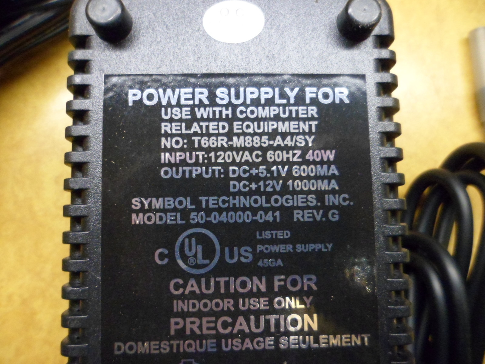SYMBOL 50-04000-041 POWER SUPPLY INPUT 105-128VAC. OUTPUT 12/5.1VDC NIB NOS