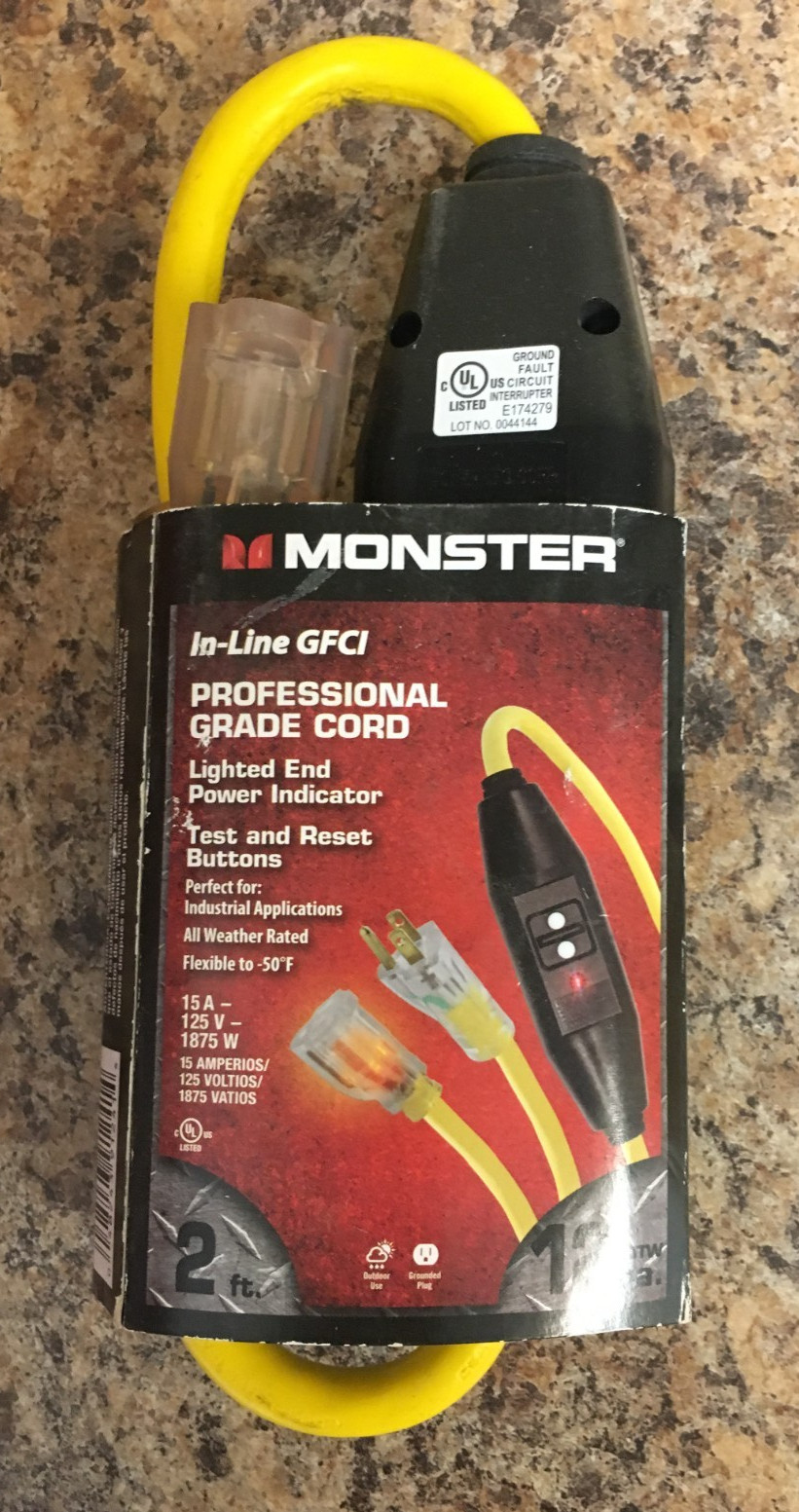 Monster AG-1232CG 2 ft. Indoor/Outdoor 12/3 SJTW In-Line GFCI Cord