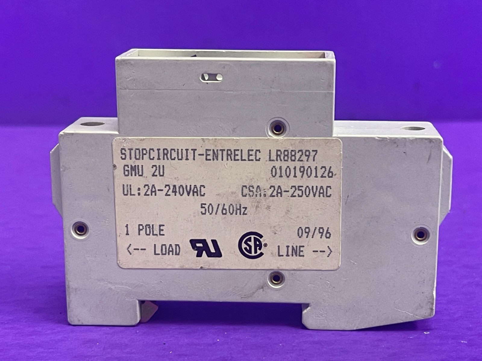 Entrelec GMU-2U Circuit Breaker 2Amp 1 Pole 250VAC 50/60Hz