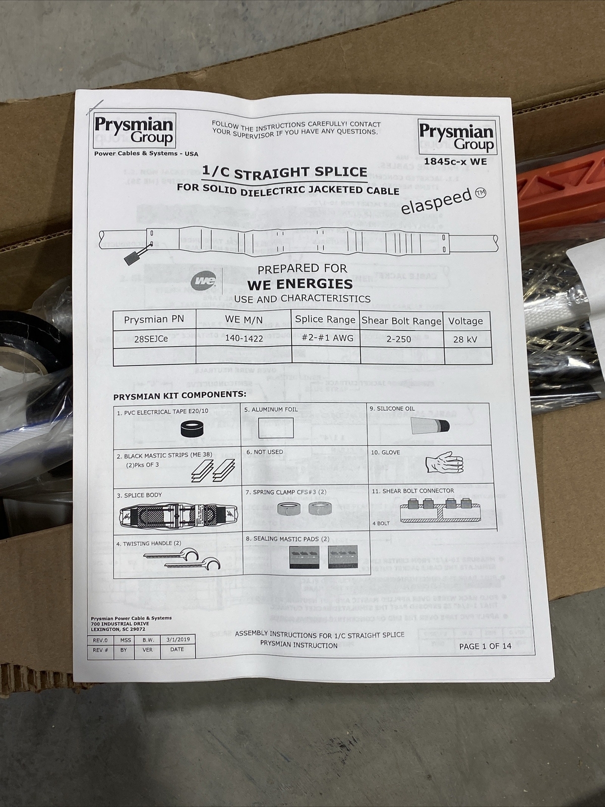 Prysmian Cable And Systems CUS53216WE, 1/C Straight Splice New