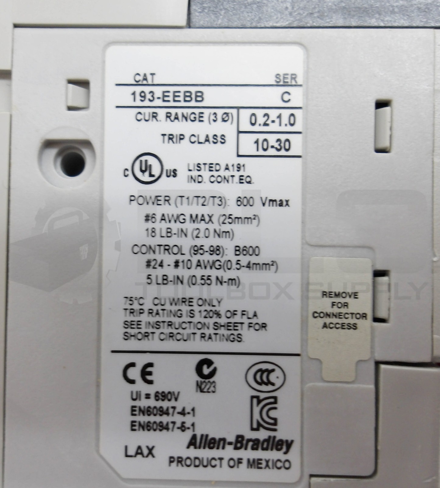 ALLEN BRADLEY 100-C12E*10 /A CONTACTOR W/ 193-EEBB /C OVERLOAD RELAY