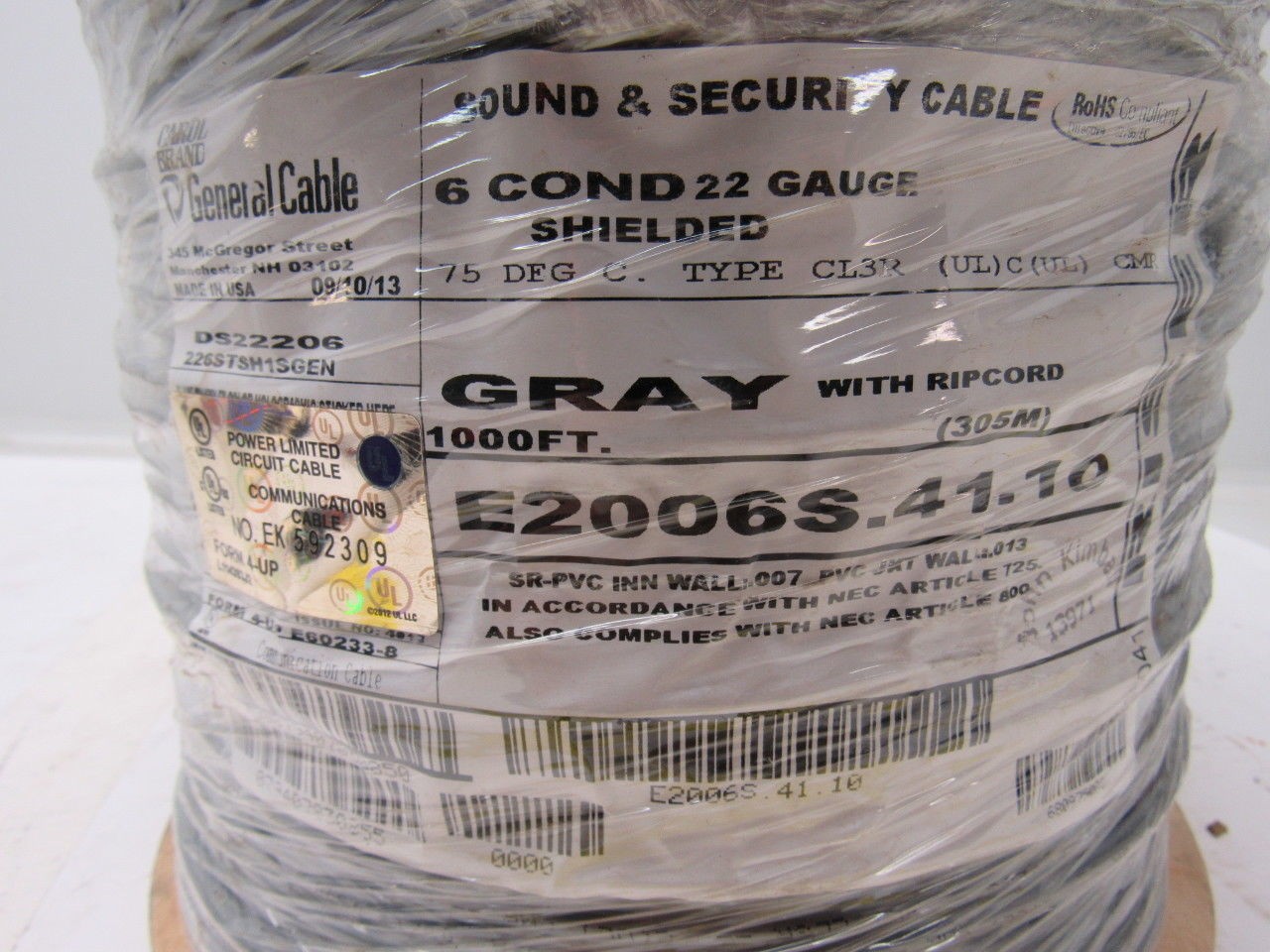 Carol General Cable E2006S.41.10 22-6 Conductor Shielded Comm Cable 1000′ New