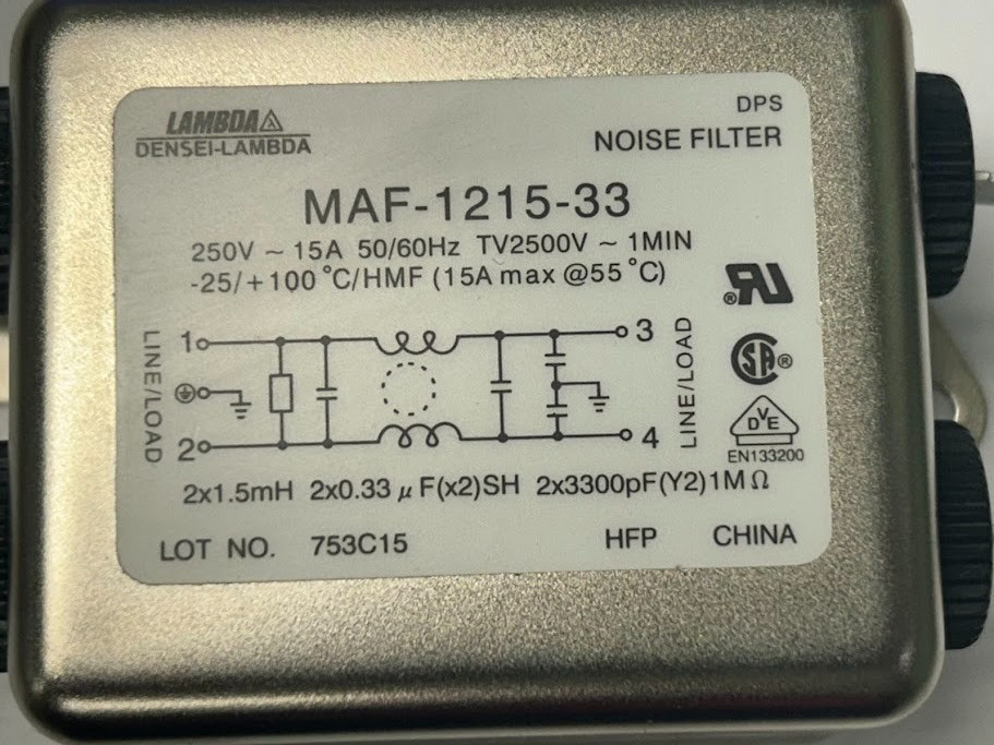 Lambda Densei-Lambda MAF-1215-33 MAF121533 Noise Filter 250v 15A @ 55C TV2500V