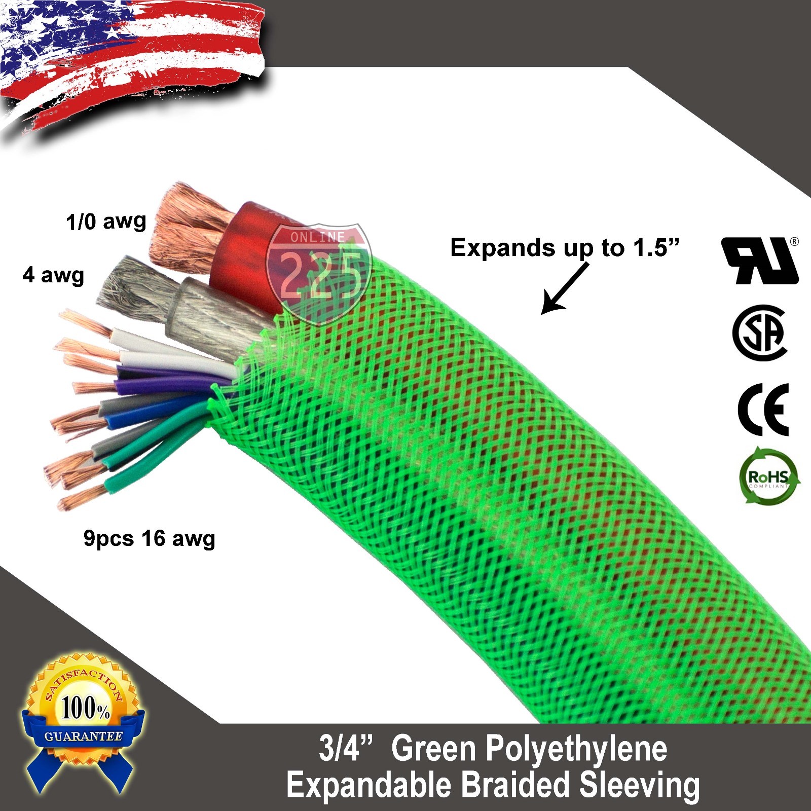 100 FT 3/4″ Green Expandable Wire Cable Sleeving Sheathing Braided Loom Tubing
