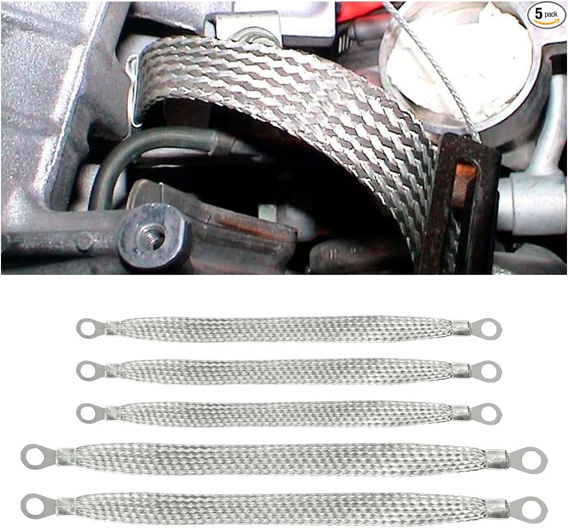 Universal Heavy Duty Flat Braided Tinned Copper Ground Strap Kit, 3PCS 10″x1/2″