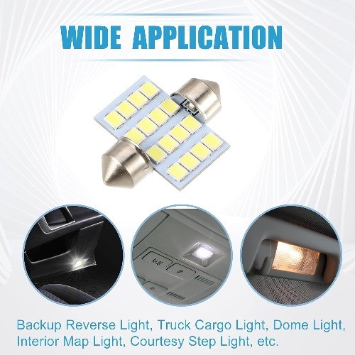 2835 Chipset 16-SMD 6000K White LED Festoon Bulb, 31mm for Car Interior Dome Map