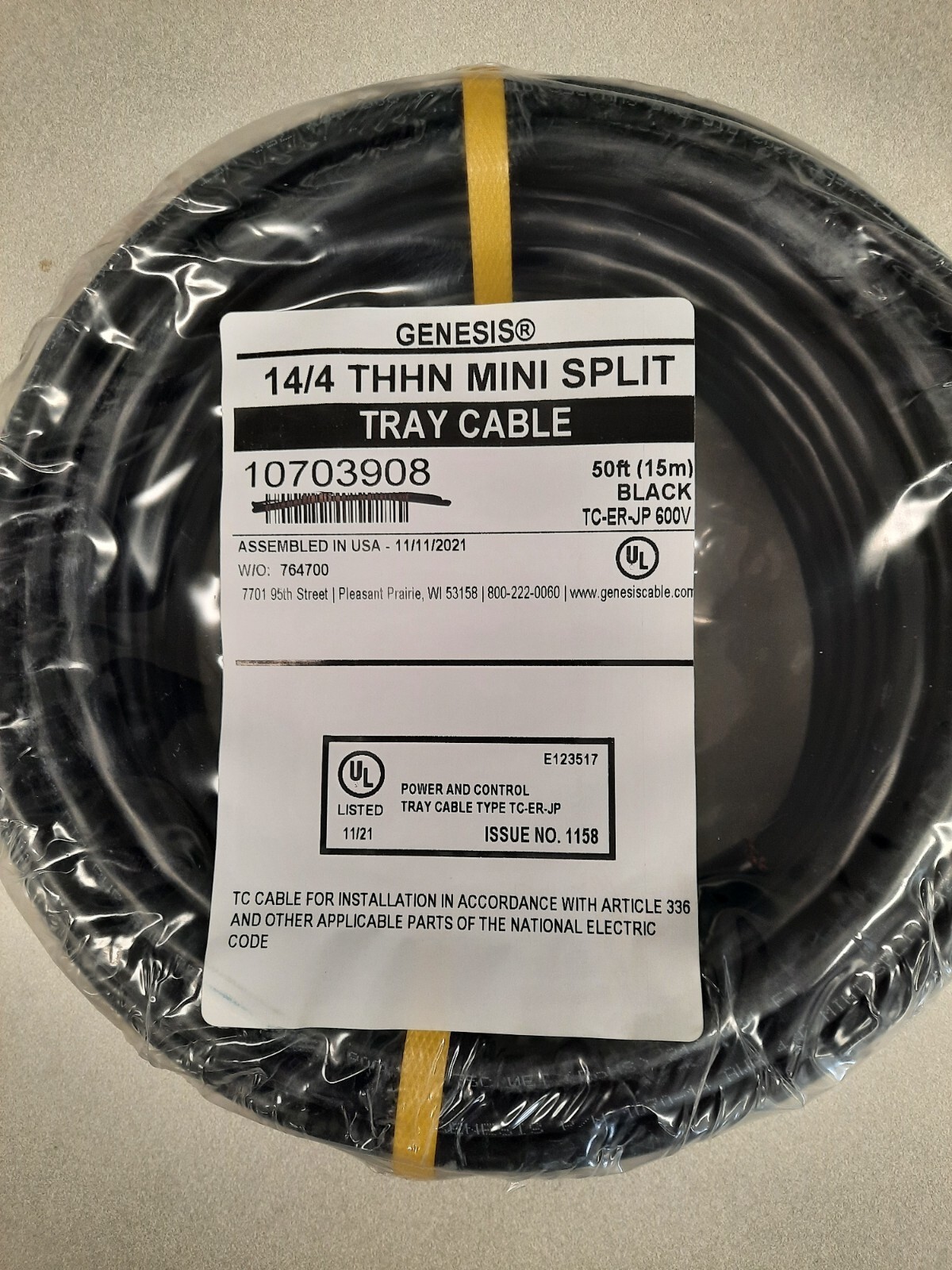 GENESIS – 50′ BLACK – 14/4 THHN MINI SPLIT TRAY CABLE 600V – 10703908
