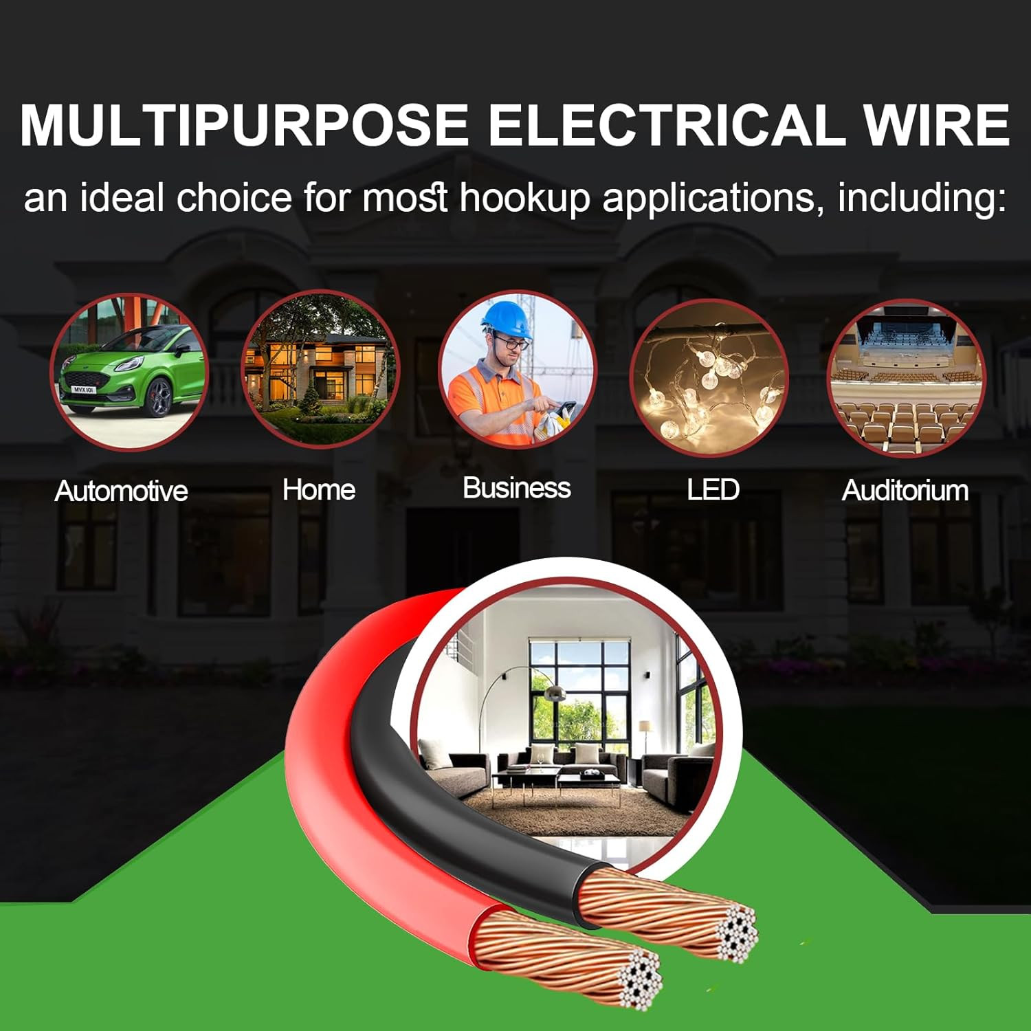 100FT 12/2 Gauge 2Pin 2 Color Red Black Cable Hookup Electrical Wire LED Strips