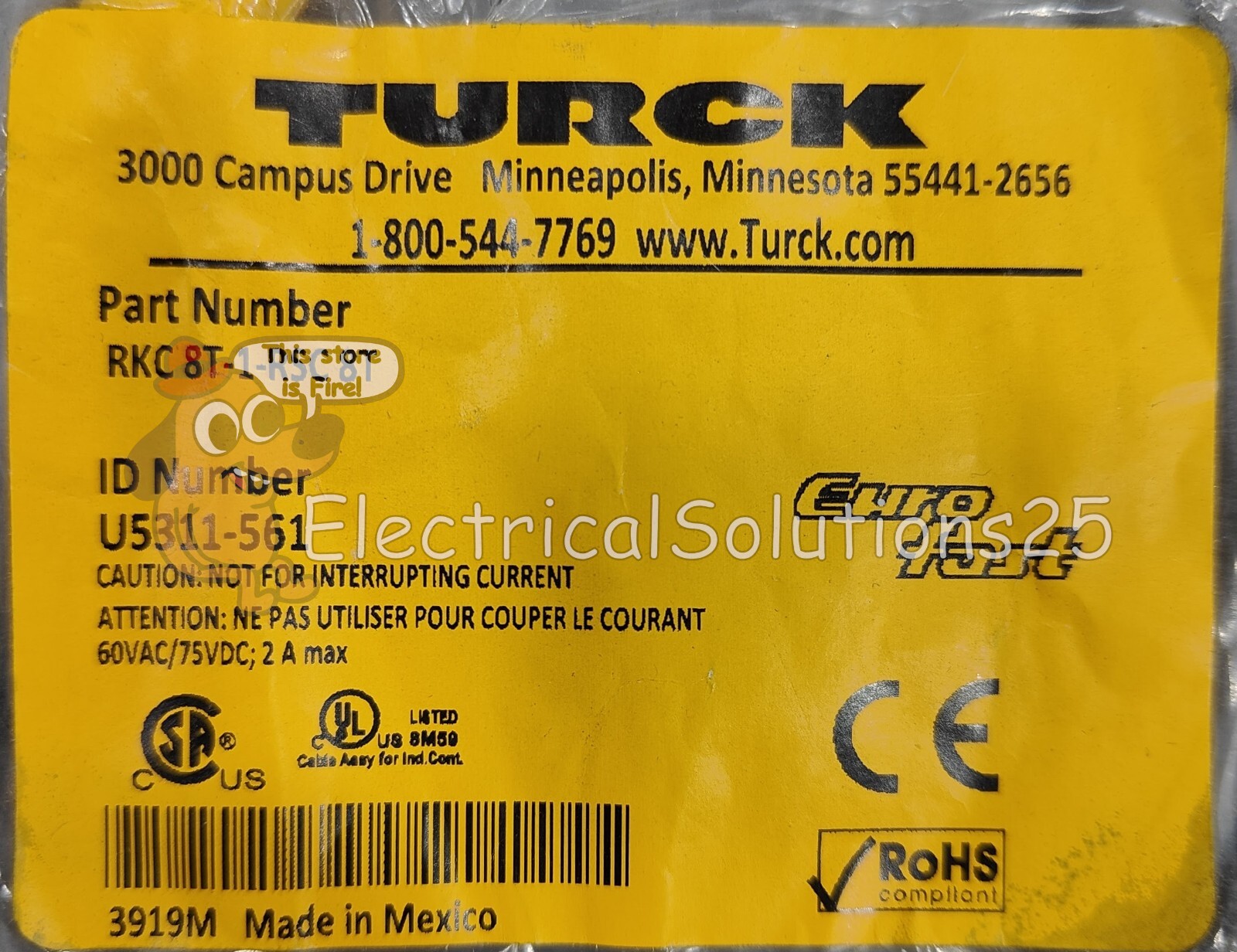 NEW TURCK RKC8T-1-RSC8T EUROFAST DOUBLE ENDED CORDSET U5311-561 – FREE SHIPPING