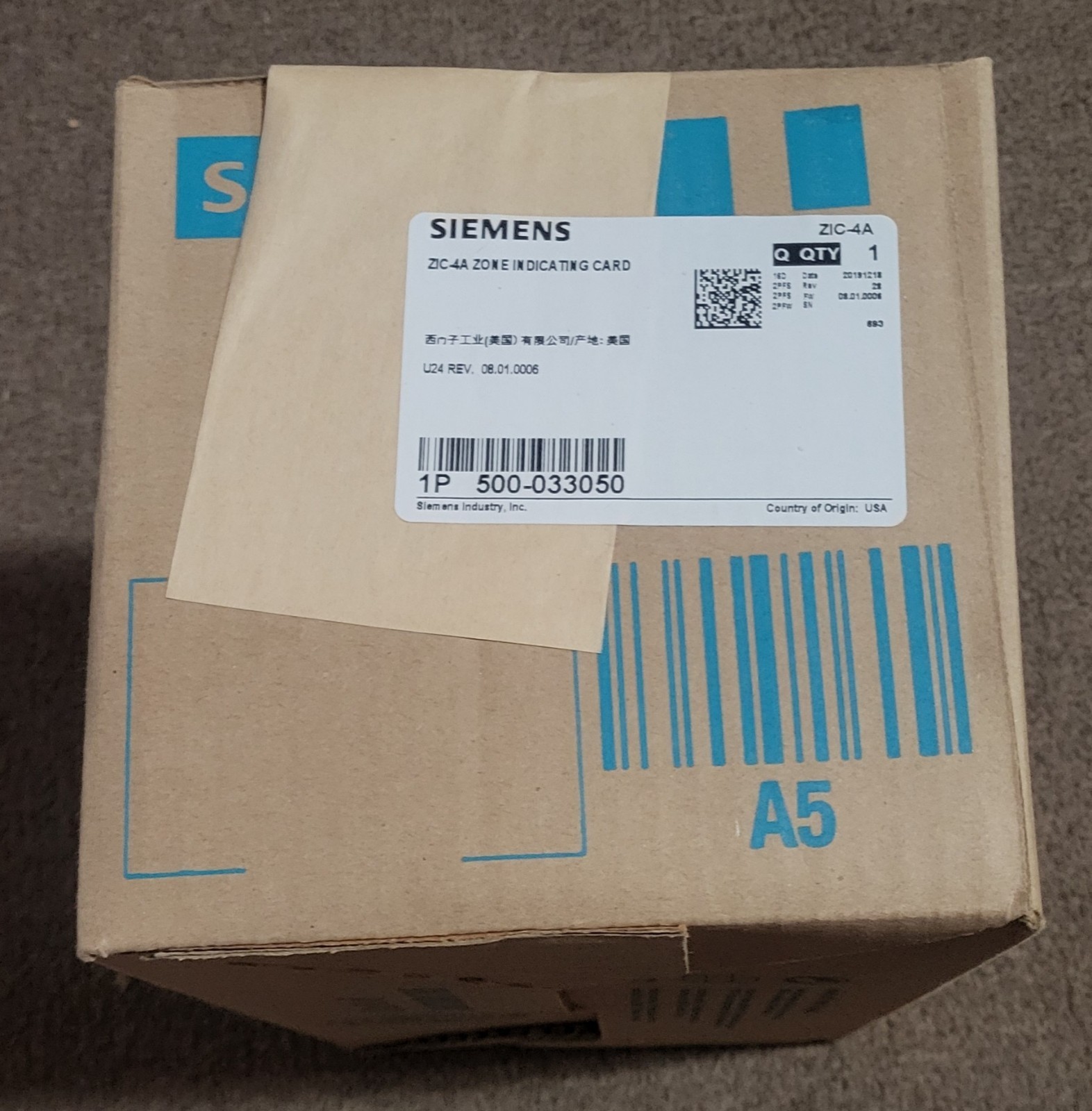 SIEMENS ZIC-4A ZONE INDICATING CARD NIB