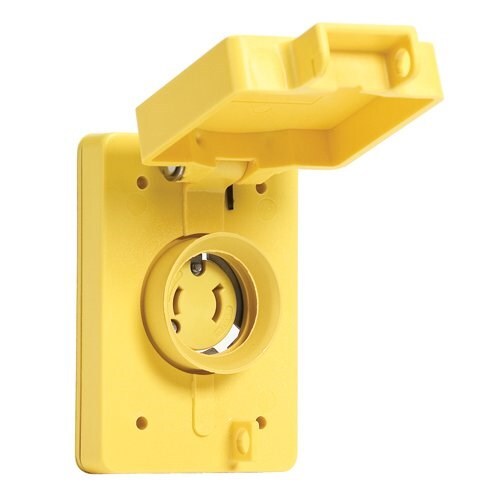 Woodhead 65W04 Single Flip Lid Female 2 Poles, NEMA L1-15 Yellow 15A 125V