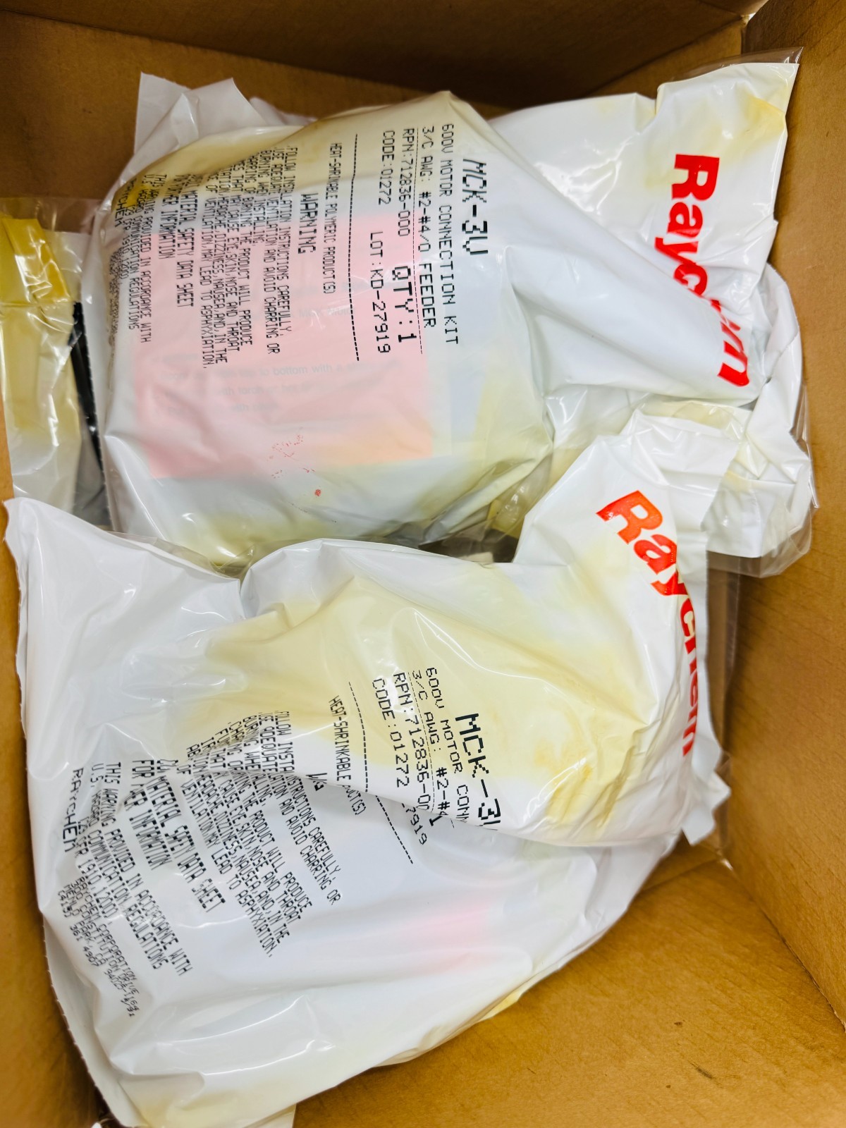 Raychem MCK-3V 600V Motor Connection Kit 3/C AWG: #2-#4/0 Feeder BOX Of 5