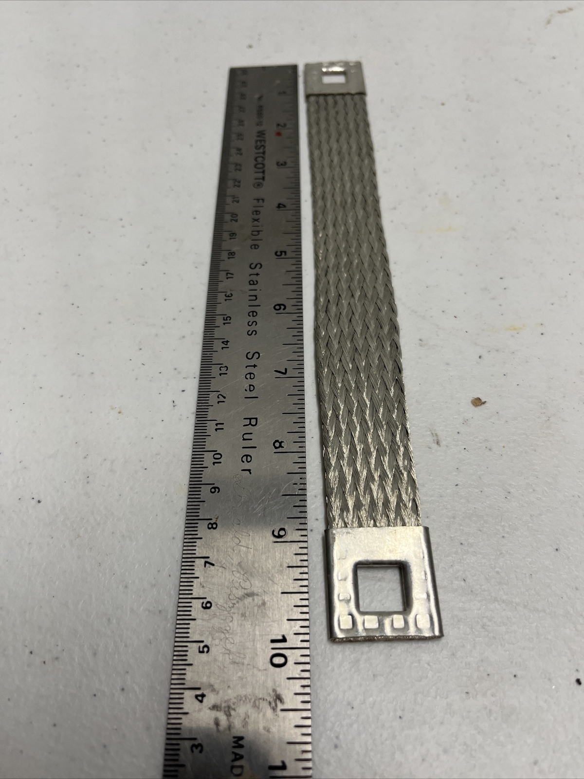 Flat Braided Tinned Copper Jumper Grounding Strap 10”x 1” X 3/8” Square Hole