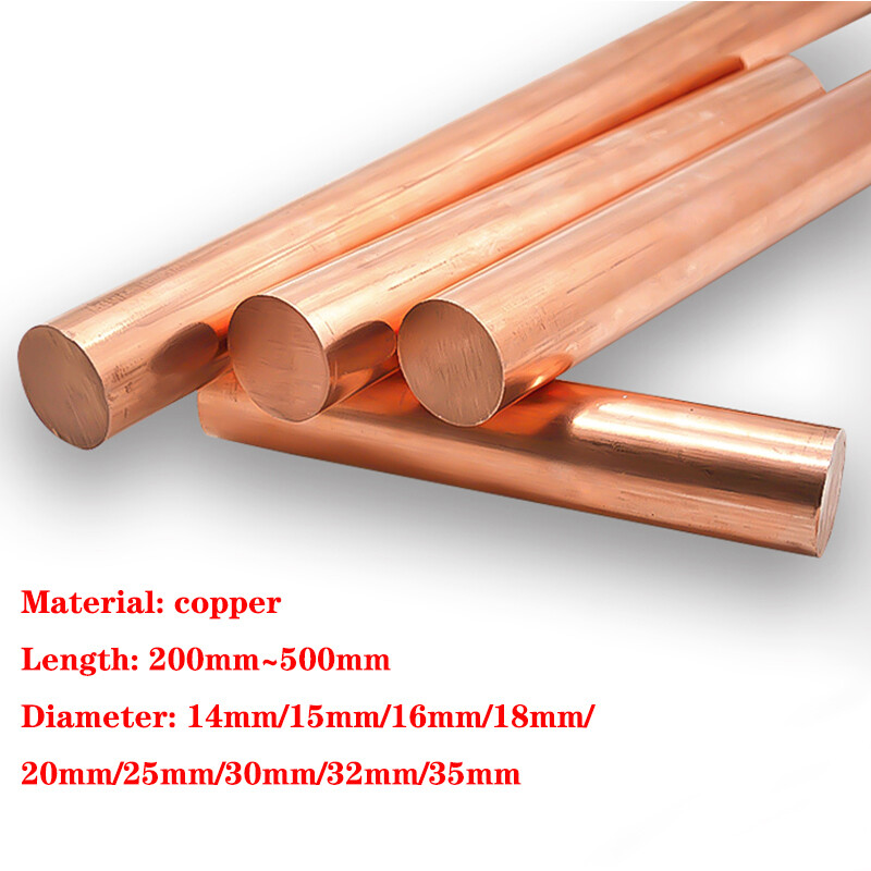 99.9% T2 Pure Copper Rod Metal Round Solid Bar 14~35mm Diameter 200~500mm Long