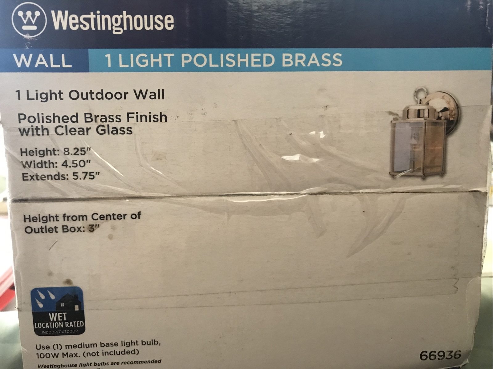 Polished Brass Square Wall Lantern -66936