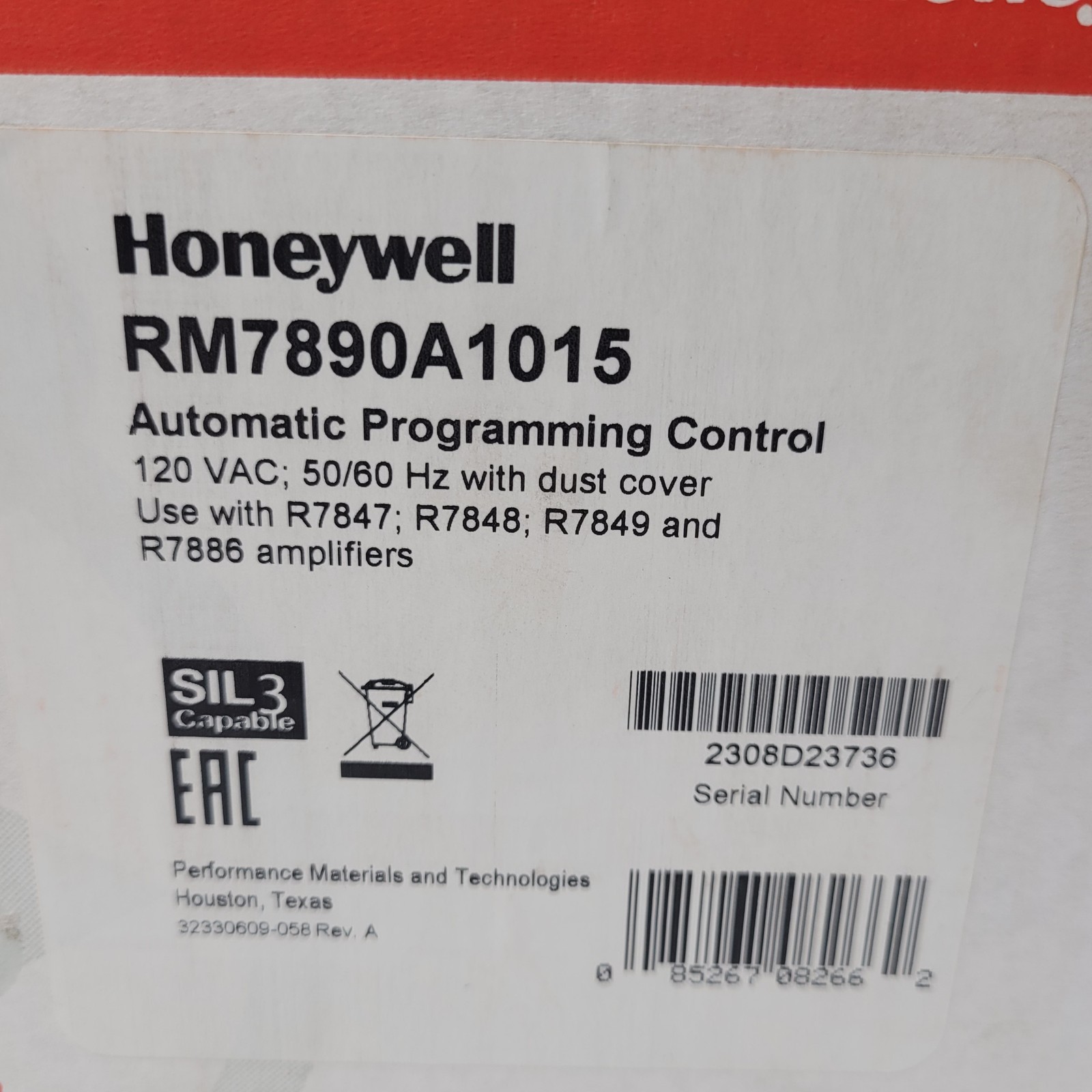 Honeywell RM7890A1015 Automatic Primary Control, 120Vac, 50/60Hz w/Dust Cover