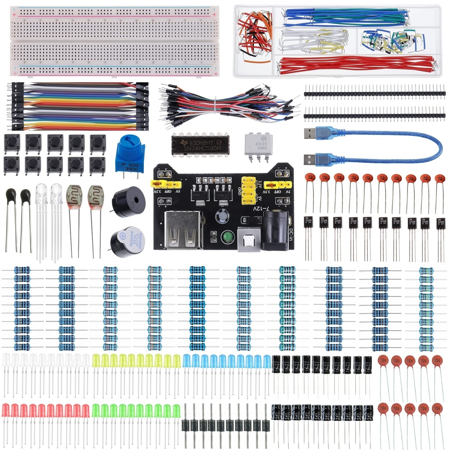 480 Pcs Electronics Component Kit – Power Supply, Jumper Wires, Breadboard for S