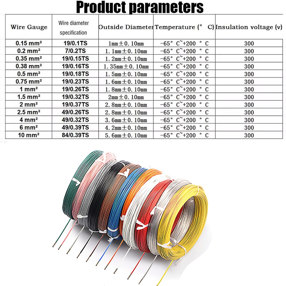 PTFE Cable Wire Flexible Tinned Copper Stranded 7 9 11 13 14 16 18 19 20~ 25 AWG