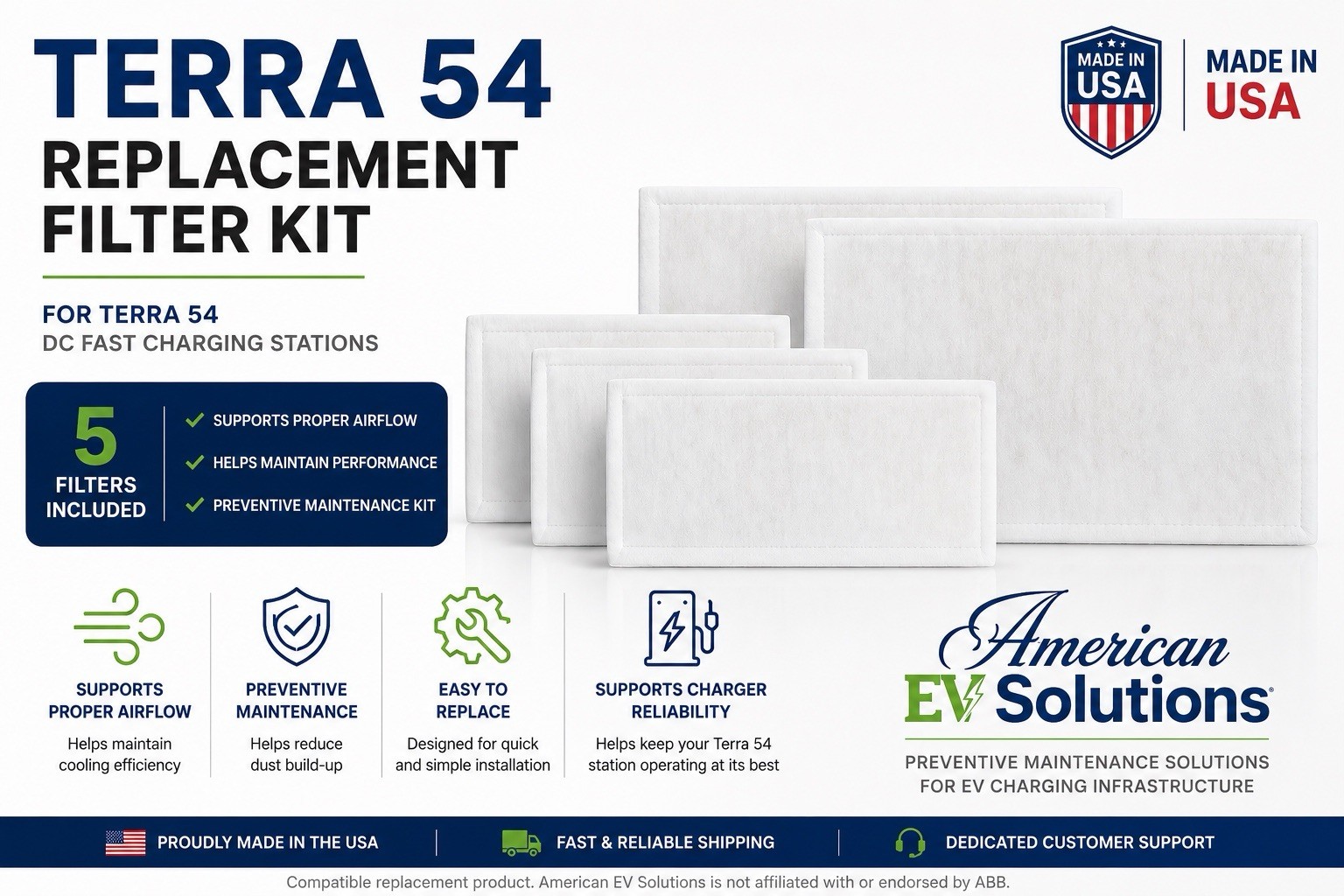 Filter Kit Compatible with ABB Terra 54 | 5 Filters | EV Charger PM Maintenance