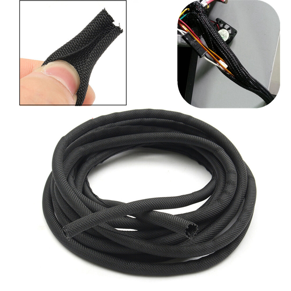 Wire Split Braided Cable Black Sleeving Loom Tubing Sheathing Cord Organizer Lot