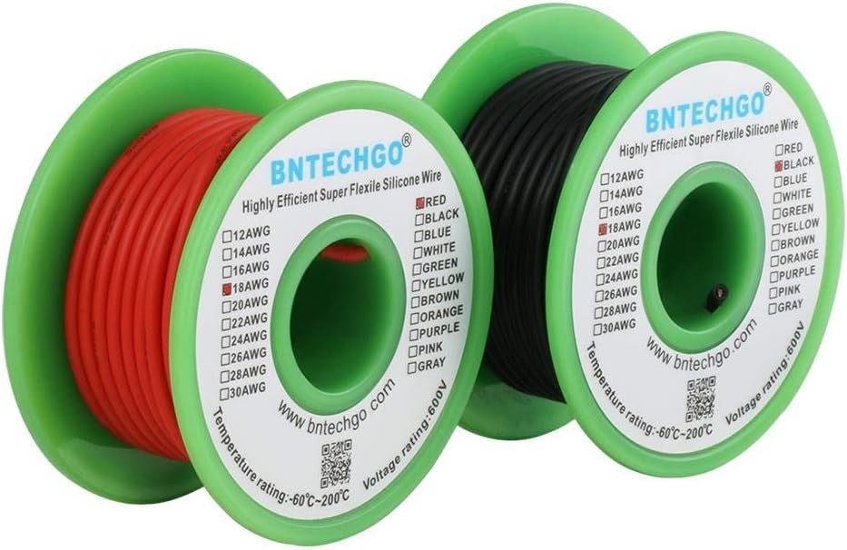 18 Gauge Silicone Wire Spool red 25ft and Black 25ft Flexible 18 AWG Stranded…